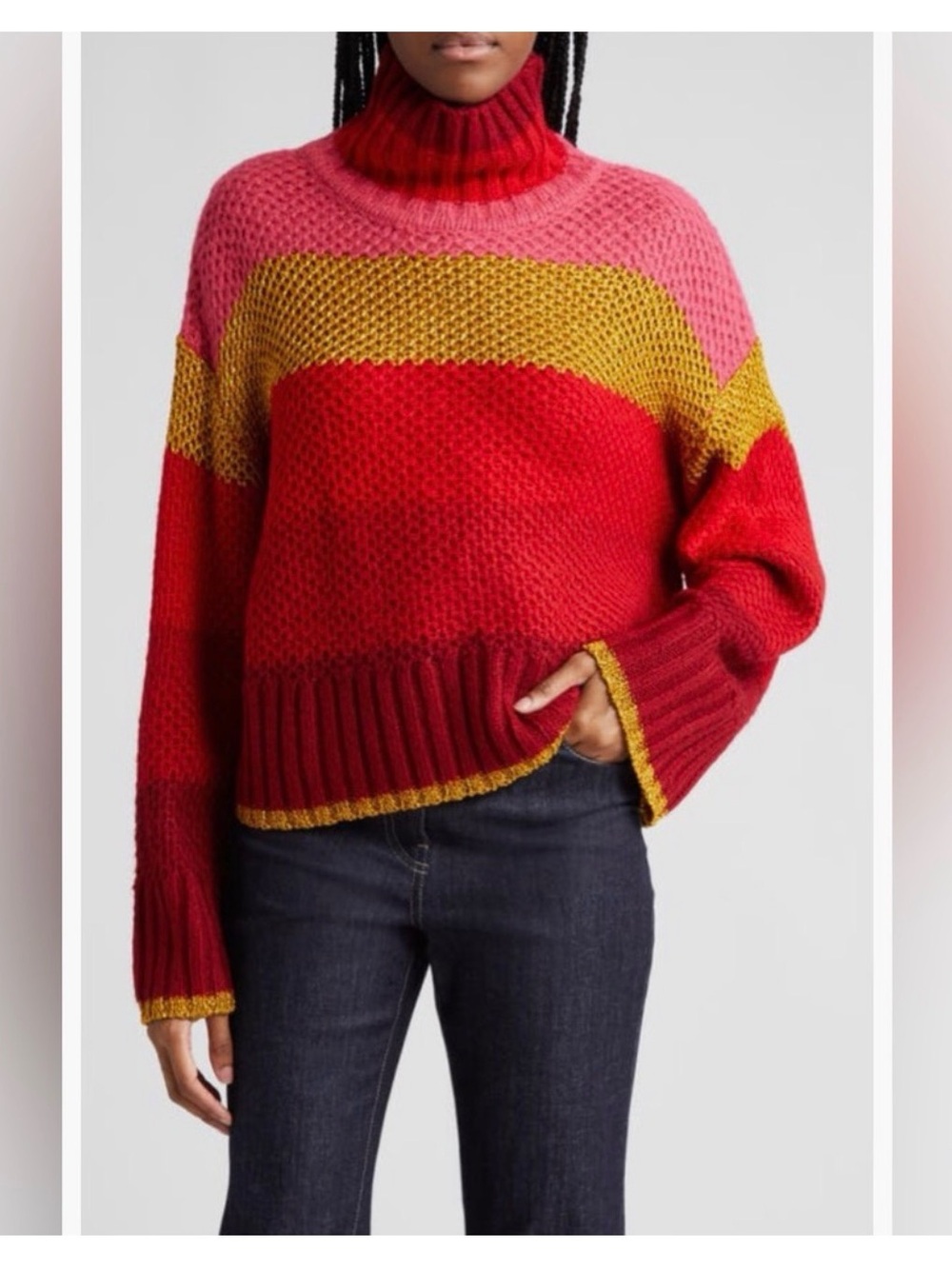 NWT FARM RIO shiny stripes knit sweater in red multi M